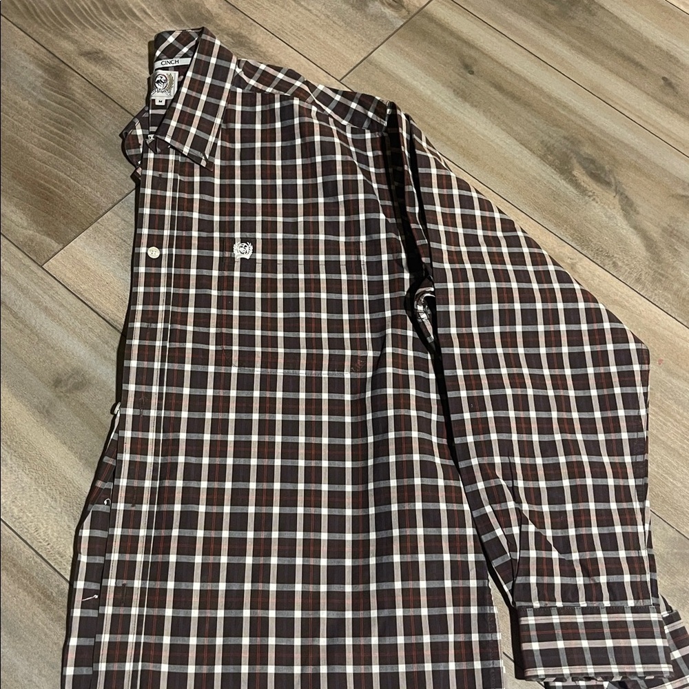 Cinch Brown Plaid Shirt with Embroidered Detail - Picture 3 of 8